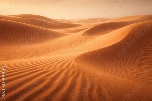 Warm toned desert sand dune background with soft curved patterns and ample copy space