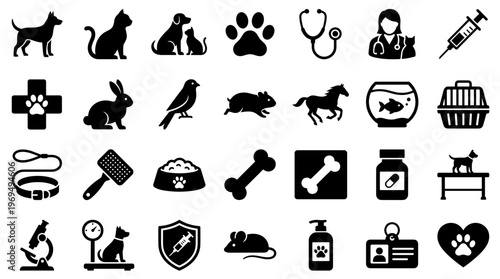Veterinary Pet Care Icons Collection Animal Health Medical Symbols and Equipment