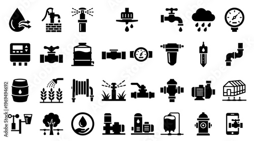 Irrigation System Icons Water Management Agriculture Technology Equipment Symbols