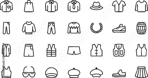 Fashion clothing icon collection with apparel accessories and outfit symbols