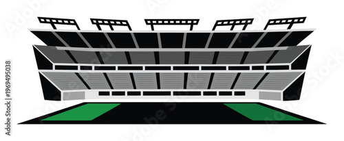 Stylized of a Multi-Tiered Sports Stadium with Green Field