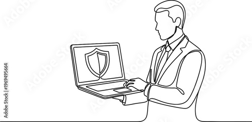 IT Professional Protecting Data Continuous One Line Drawing