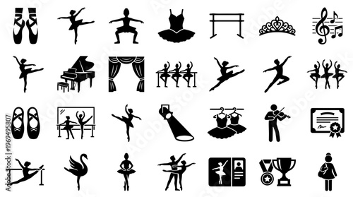 Ballet Icons Collection Diverse Dance Elements Symbols and Accessories for Artistic Expression and Performance