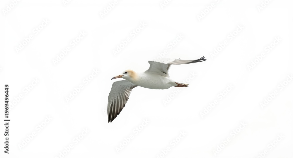 Obraz premium White backdrop highlighting an albatross gliding over the water