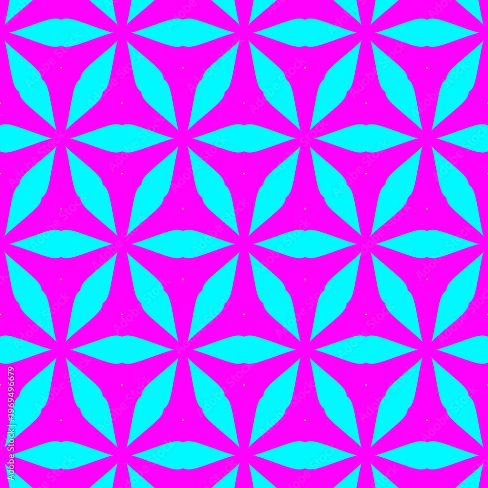 Fototapeta premium Colorful symmetrical geometric star patterns in green and blue forming abstract design showing vivid composition detail and documentation for digital artwork and decorative template