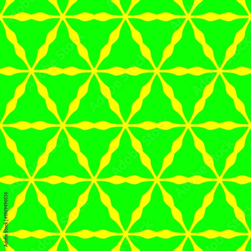 Colorful symmetrical geometric star patterns in green and blue forming abstract design showing vivid composition detail and documentation for digital artwork and decorative template