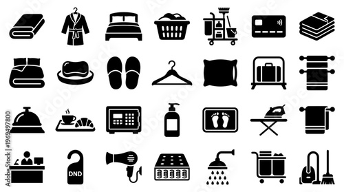 Hotel amenities icons collection representing comfort and service for guests