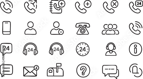 Call center and communication line icons collection for support platforms