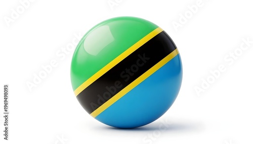 Free Download Glossy sphere with the flag of Tanzania on a white background, 3D render - GFXLoad