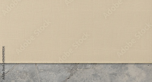 Textured natural linen fabric background with copy space on stone floor tiles