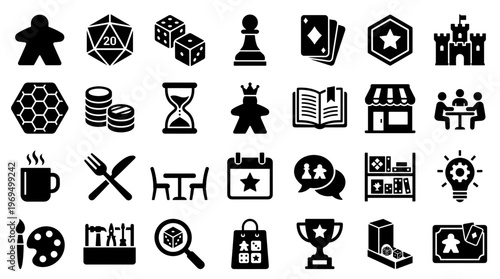 Collection of Board Game Icons and Symbols for Gaming and Entertainment Concepts