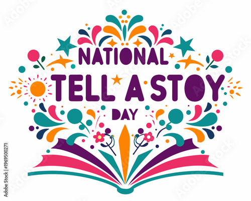 Reading and Imagination Vector Graphic, National Tell a Story Day Holiday Illustration