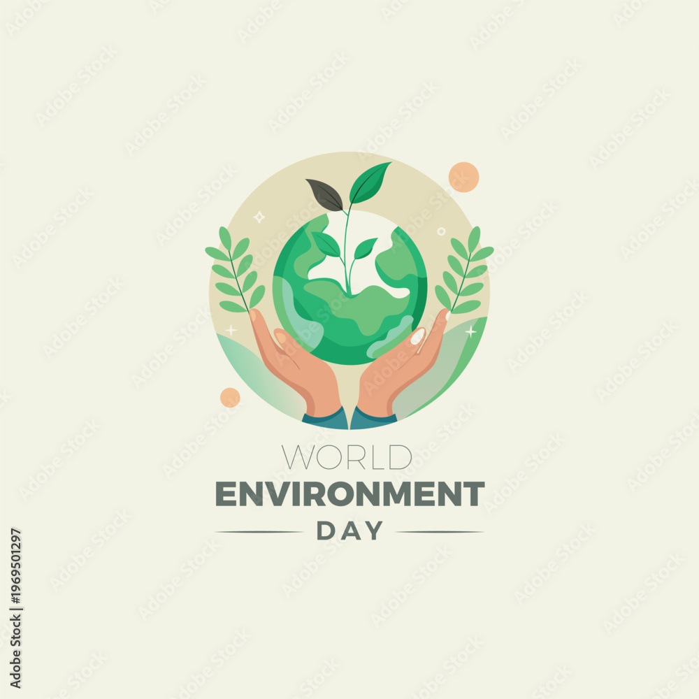 Fototapeta premium World environment day with a green globe and leaves