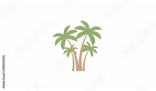 Minimalist palm tree clipart with lush fronds and curved trunks isolated on white background for tropical design