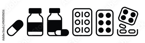 Collection of Medicine Pills, Bottles, and Blister Packs