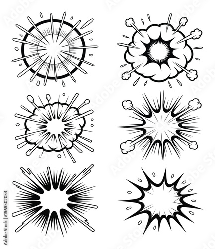 Collection of Six Comic Book Style Explosion and Burst