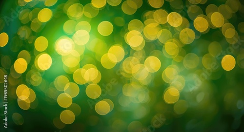 Swirling bokeh lights captured with vintage lens and lively green backdrop