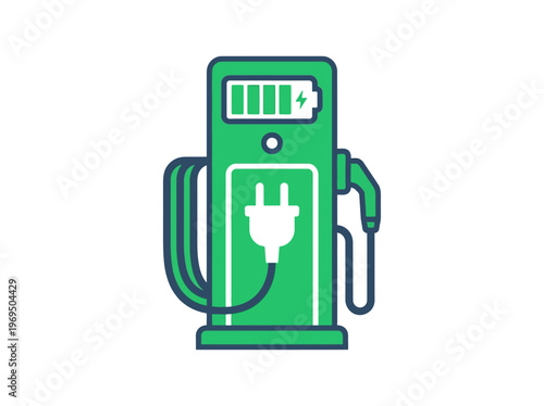 Electric vehicle charging station flat UI icon, showcasing sustainable energy and eco-friendly transportation.