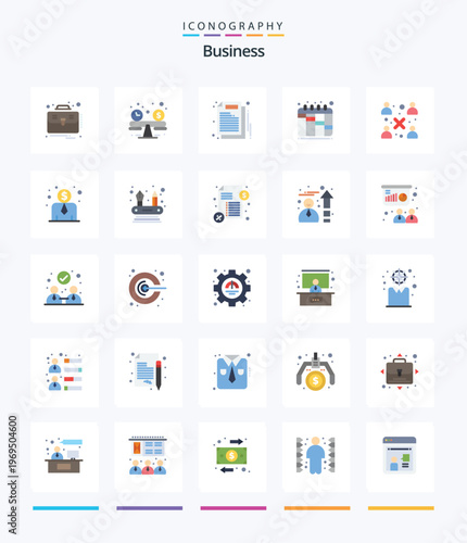 Collection of colorful business icons on white background