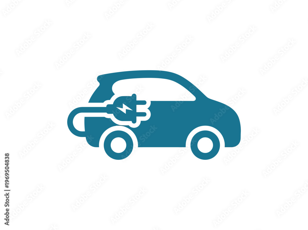 Fototapeta premium Minimalist vector icon depicting an electric vehicle charging, symbolizing sustainable transportation, green energy, and future technology.