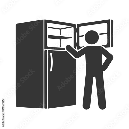 冷蔵庫を開ける人物のシルエットアイコン