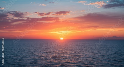 Vibrant sunrise backdrop with copyspace capturing colorful sea and sky