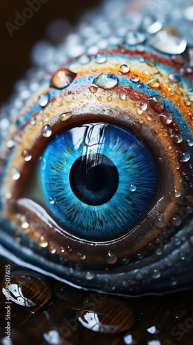Close Up Blue Eye with Water Droplets