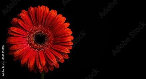 Vibrant Gerbera Daisy in Red and Orange Shades with Dark Background and Copy Space