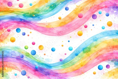 Vibrant watercolor texture background with playful confetti dots and wavy stripes on white canvas