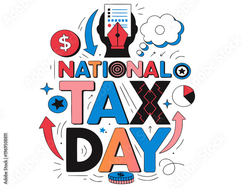 Taxes and Finance Vector Art, National Tax Day Isolated on White Background