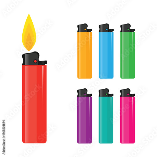 Lighter (matches) vector design in various colors on white background. Graphic template for web design and print