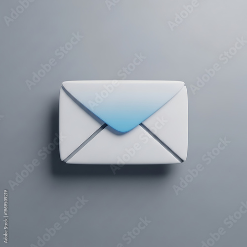 3D render of a white envelope with blue flap isolated on transparent background