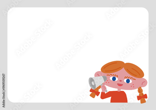 お知らせをする女の子のフレーム素材