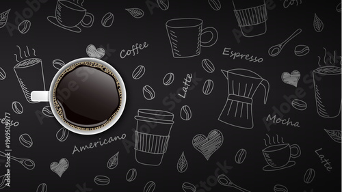 Coffee cup chalkboard doodle background vector