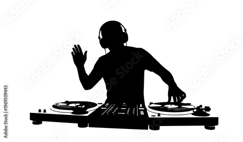 DJ Silhouette Mixing Music – Nightclub Disc Jockey Vector Illustration