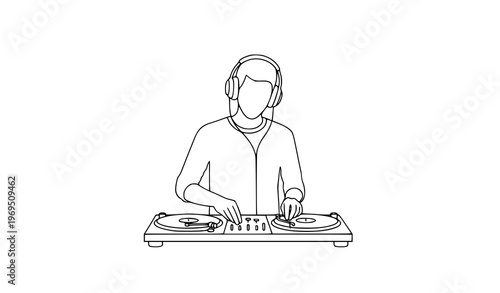 Minimal DJ Icon – Music Mixing Turntable Outline Vector Symbol