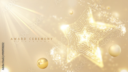 Luxury award ceremony background showing abstract gold star and light ray.