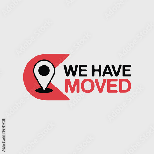 We Moved" with Location Pin and Red Accent