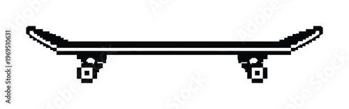 Pixelated vector of a skateboard with four wheels and deck design