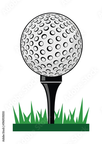 Vector of a golf ball perfectly placed on a tee above green grass