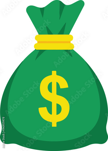 A green money bag with a yellow dollar sign sits on a surface.
