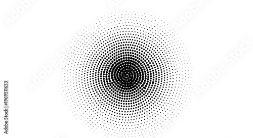 Halftone circle pattern with gradient dots and concentric circles in black and white featuring illustration, graphic, design with texture and effect