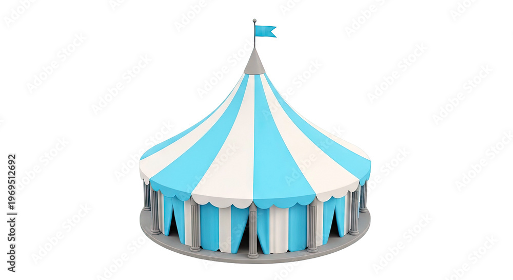 Fototapeta premium Blue and White Striped Circus Tent with Flag