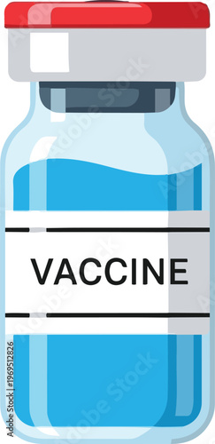 Medical professional holding vaccine bottle with red cap and blue liquid