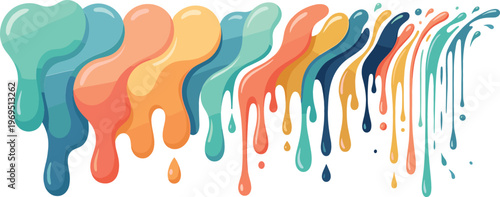 Colorful Liquid Paint Drips Collection Abstract Fluid Splash Gradient Melt Shapes Set for Creative Design Background Decoration Elements