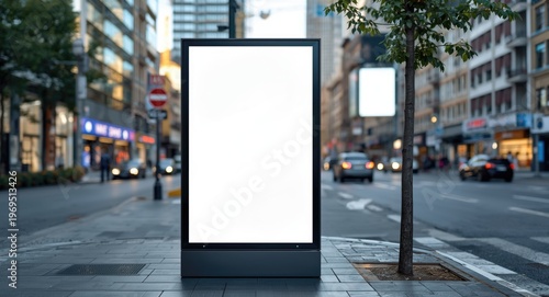 Vacant commercial signboard on city sidewalk hoarding display