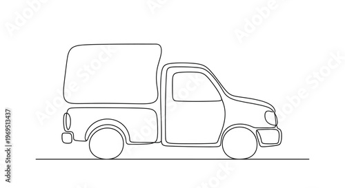 Single Line Drawing of a Pickup Truck with Canopy, Minimalist Vehicle Illustration