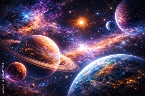 vibrant cosmic scene with c...