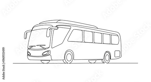 Continuous Line Drawing of a Modern Bus on a White Background
