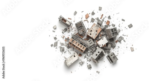 Scattered building wreckage...